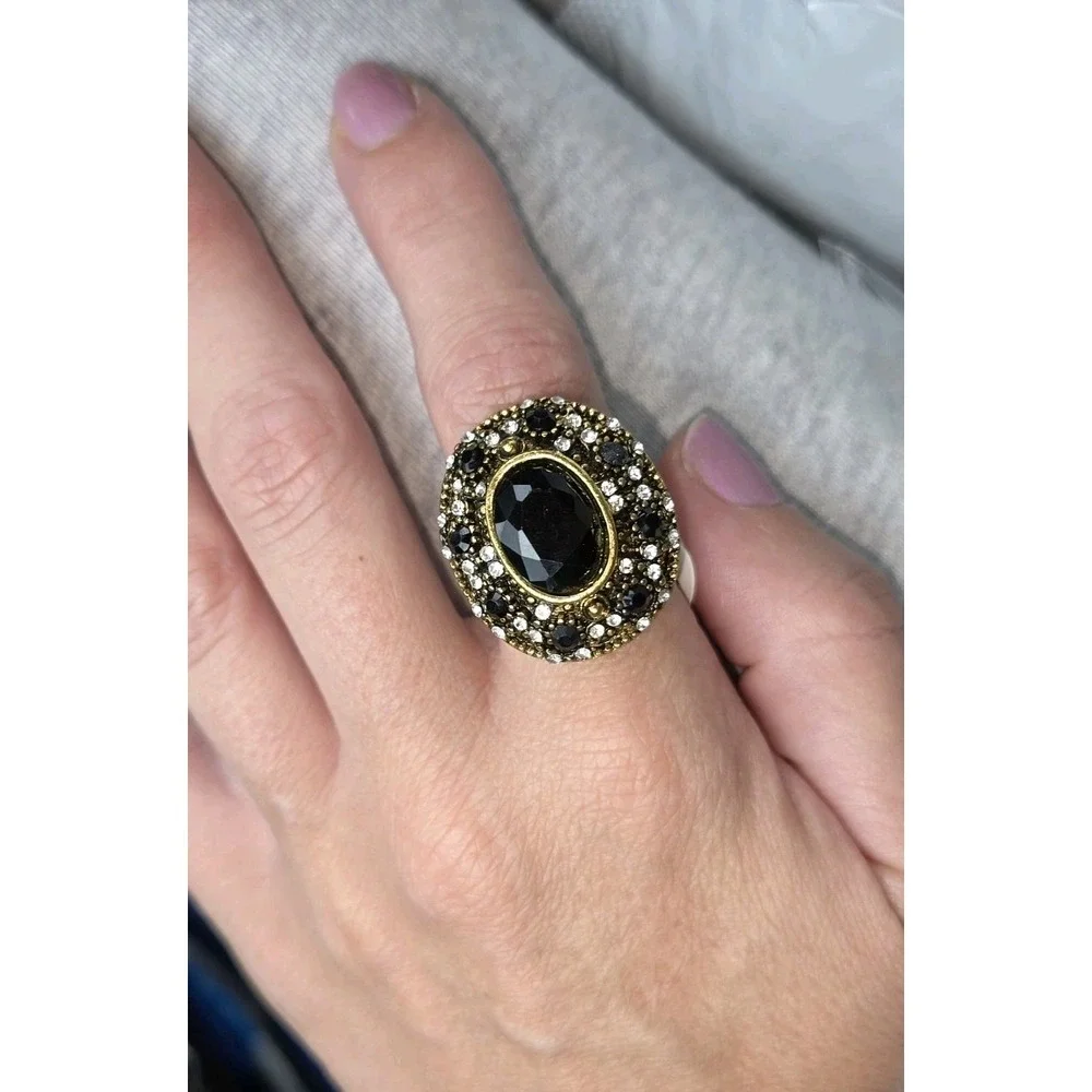 Large Oval Two Tone Black And White Cz Ring. Boho. Heavy. Statement Piece. 9